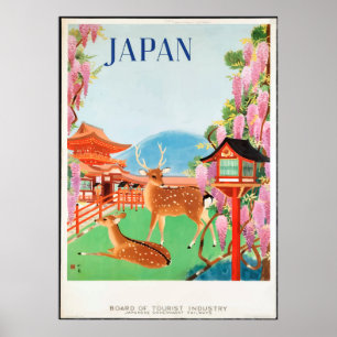 Poster de voyage pour les cerfs et la pagode japon