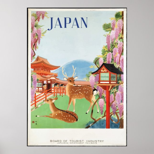 Poster de voyage pour les cerfs et la pagode japon (Devant)