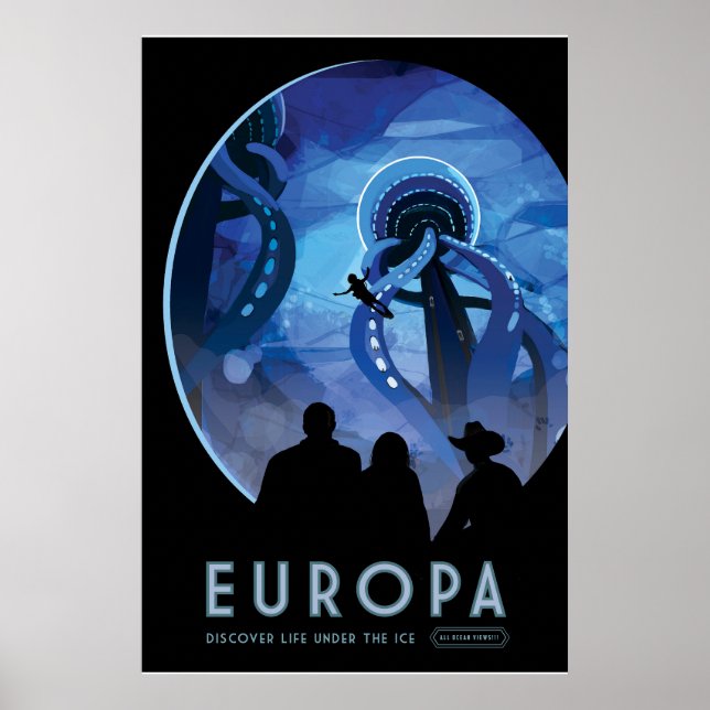Poster de voyage Retro Space - Jupiter's Moon Euro (Devant)
