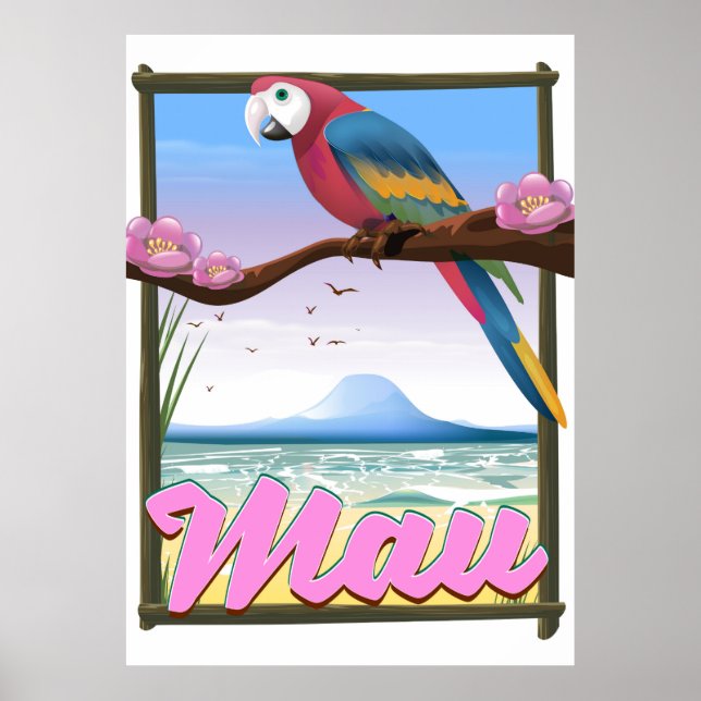 Poster de voyage tropical du perroquet Maui Hawaii (Devant)