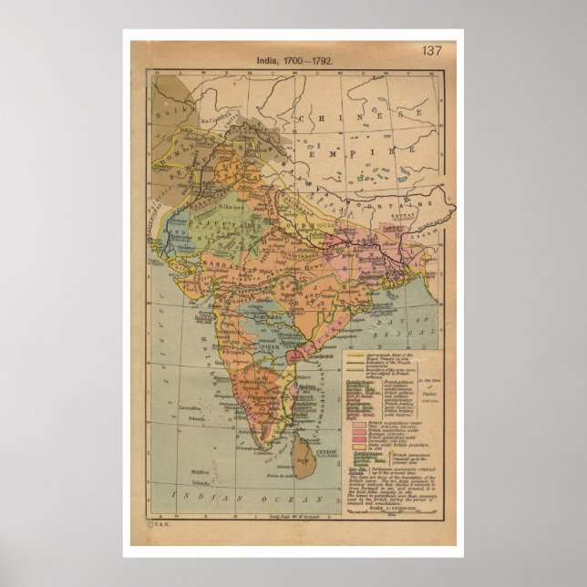 Poster De Voyage vintage 1700 Carte De L'Inde (Devant)