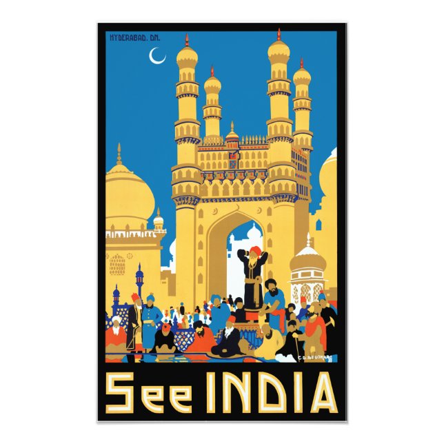Poster de voyage vintage Hyderabad India (Devant)