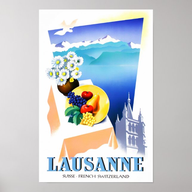 Poster de voyage vintage Lausanne Suisse (Devant)