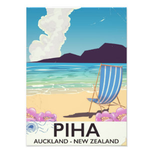 Poster de voyage vintage Piha Nouvelle-Zélande