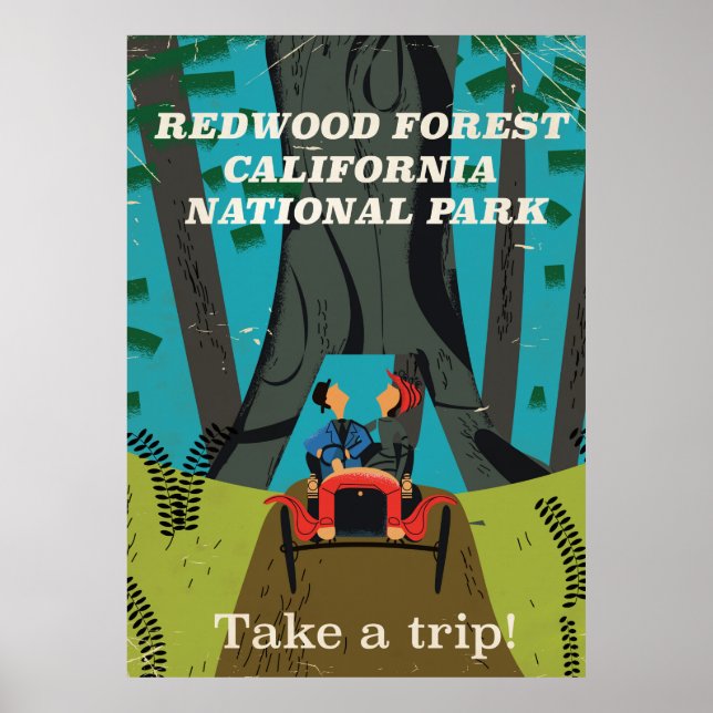 poster de voyage vintage Redwood California (Devant)