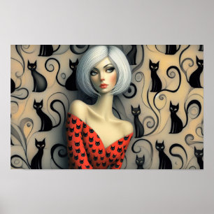Poster de Wall Art Le Femme Chats Noirs
