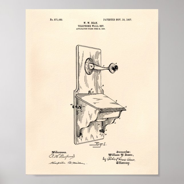 Poster Dean Wall Téléphone 1907 Brevet Art Old Peper (Devant)