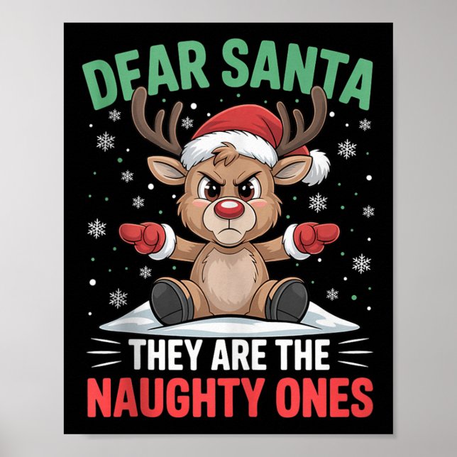 Poster Dear Santa Funny Naughty Ones Reindeer Christmas H (Devant)