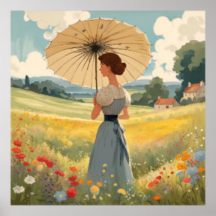 Poster Debout dans un champ de fleurs sauvages d'été Impr