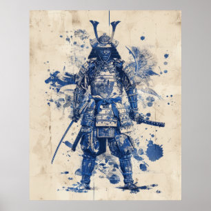 Poster debout du guerrier de Samouraï entièrement 