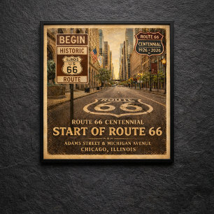 Poster Début de la route 66 Chicago Illinois Centenaire