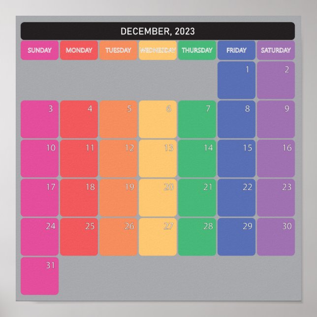 Poster Décembre 2023 calendrier planificateur jours coule (Devant)
