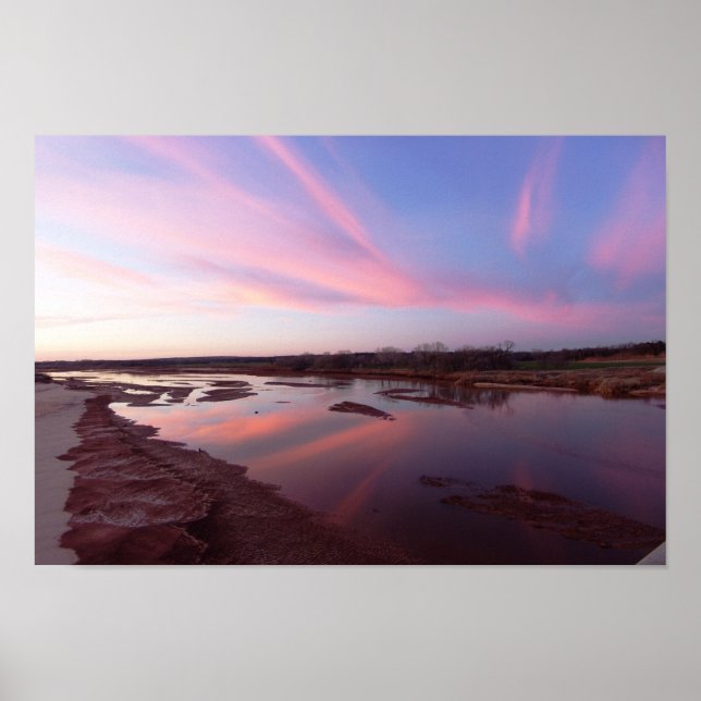 Poster Décembre Coucher de soleil, Cimarron River, Oklaho (Devant)