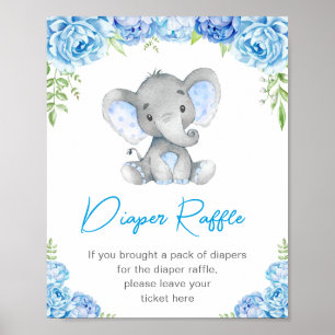 Poster Déchets Raffle Signal Blue Elephant Baby Boy Douch