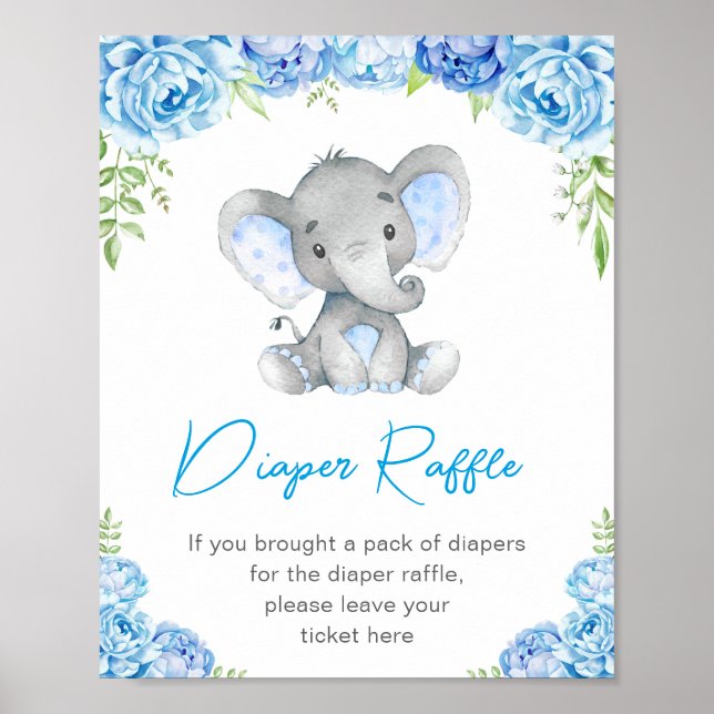 Poster Déchets Raffle Signal Blue Elephant Baby Boy Douch (Devant)