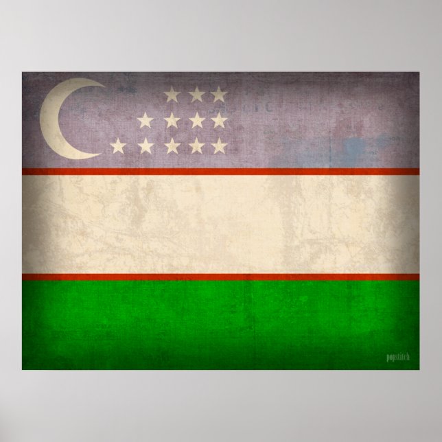 Poster déchiré du drapeau d'Ouzbékistan (Devant)