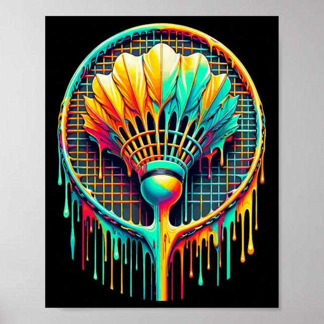 Poster Déchirer Paint Badminton Player Shuttle Racket (Devant)