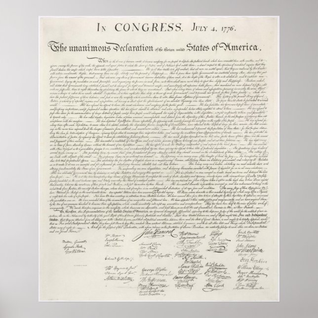 Poster Déclaration d'indépendance des États-Unis de 1776 (Devant)