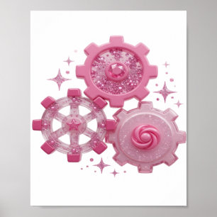 Poster Déclaration GEARS AND STARS Design Argent