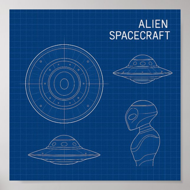 Poster Décoder l'inconnu - Alien Spacship Blueprint Pos (Devant)