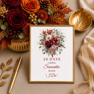 Poster Décompte de baby shower automnal avec des fleurs b