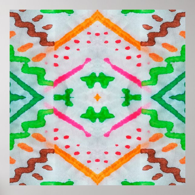 Poster Décor Boho Aquarelle. Coussin bleu Boho. Aquarelle (Devant)