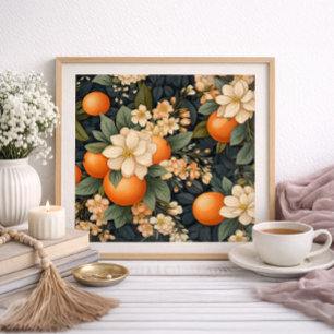 Poster Décor botanique à la maison Oranges Fleurs blanche