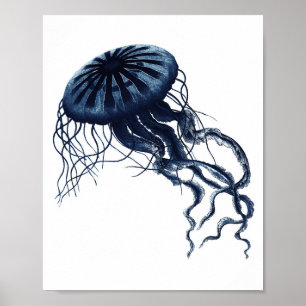 Poster Décor côtier de méduse bleu marine