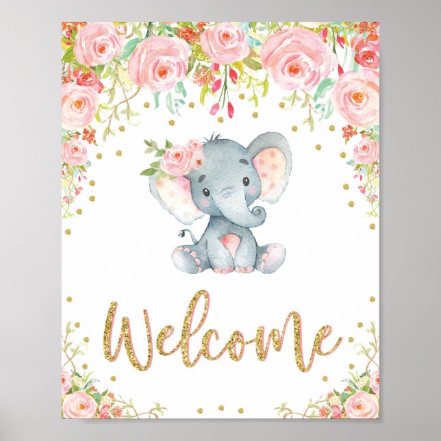 Poster Décor d'Affiche de bienvenue Baby shower rose Boho (Devant)