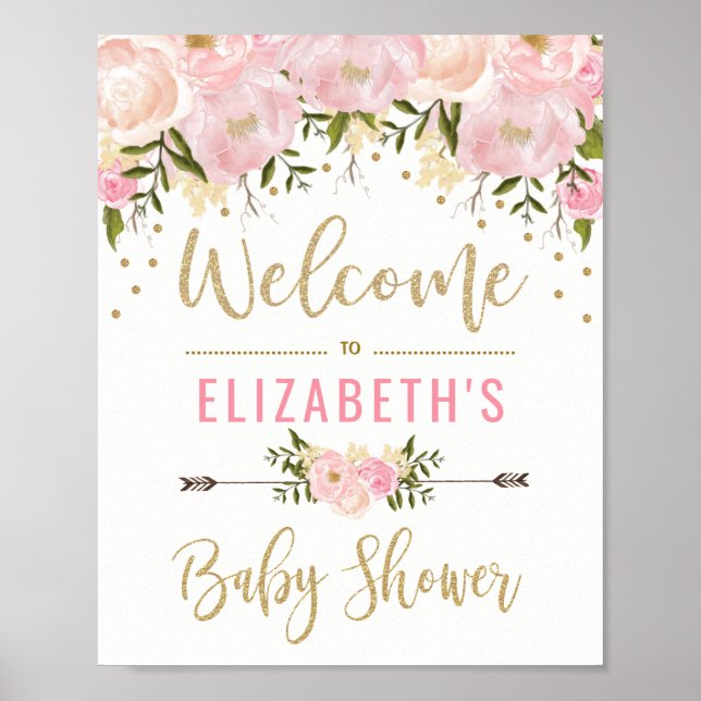Poster Décor d'Affiche de bienvenue de Baby shower rose e (Devant)
