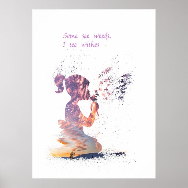 Poster Décor d'aquarelle pour fille et Dandelion (Devant)