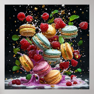 Poster Décor de cuisine de dessert éclaboussé de macarons