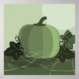 Poster Décor de la cuisine Citrouille carré vert