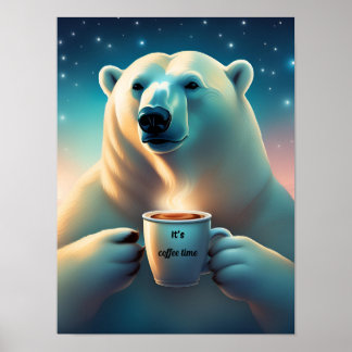 Poster Décor de l'ours polaire en temps de café