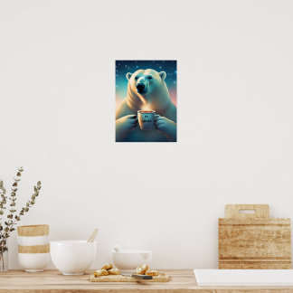 Poster Décor de l'ours polaire en temps de café
