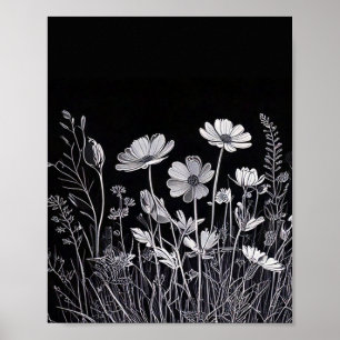 Poster Décor de mur en silhouette fleurie