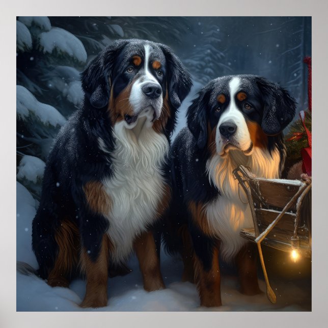 Poster Décor de Noël au traîneau enneigé de montagne bern (Devant)