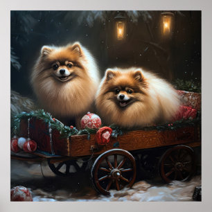 Poster Décor de Noël au traîneau enneigé de Poméranie