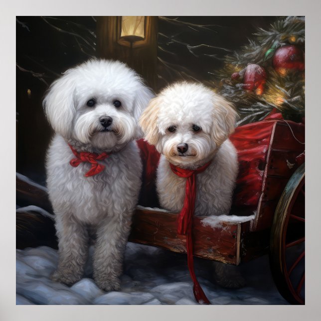 Poster Décor de Noël Bichon Frise Snowy Sleigh (Devant)