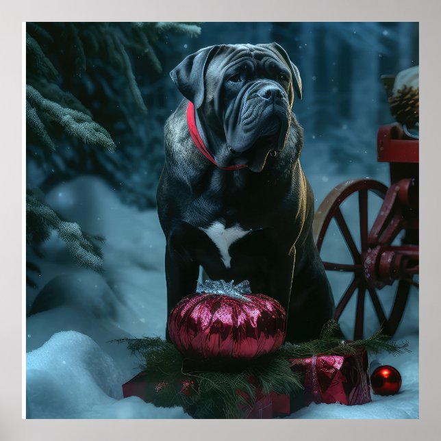Poster Décor de Noël Cane Corso Snowy Sleigh (Devant)