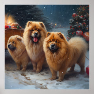 Poster Décor de Noël Chow Chow Snowy Sleigh