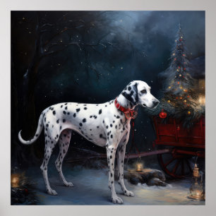 Poster Décor de Noël Dalmatien sur un traîneau enneigé