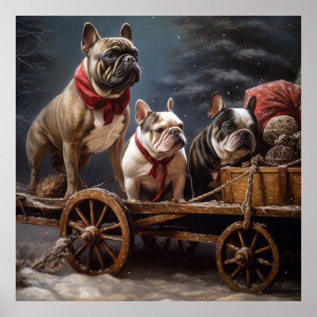 Poster Décor de Noël de Bulldog Snowy Sleigh (Devant)