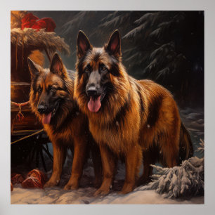 Poster Décor de Noël du berger belge Snowy Sleigh
