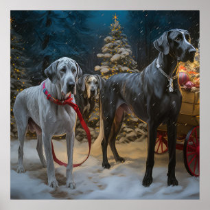 Poster Décor de Noël du grand Dane Snowy Sleigh