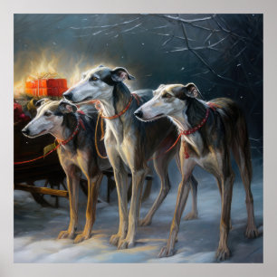 Poster Décor de Noël Greyhound Snowy Sleigh