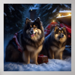 Poster Décor de Noël Lapphund Snowy Sleigh
