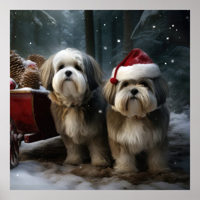 Poster Décor de Noël Malti tzu Snowy Sleigh (Devant)
