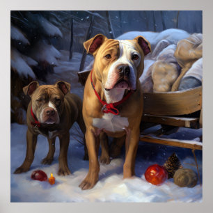 Poster Décor de Noël Pitbull Snowy Sleigh