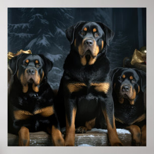 Poster Décor de Noël Rottweiler Snowy Sleigh